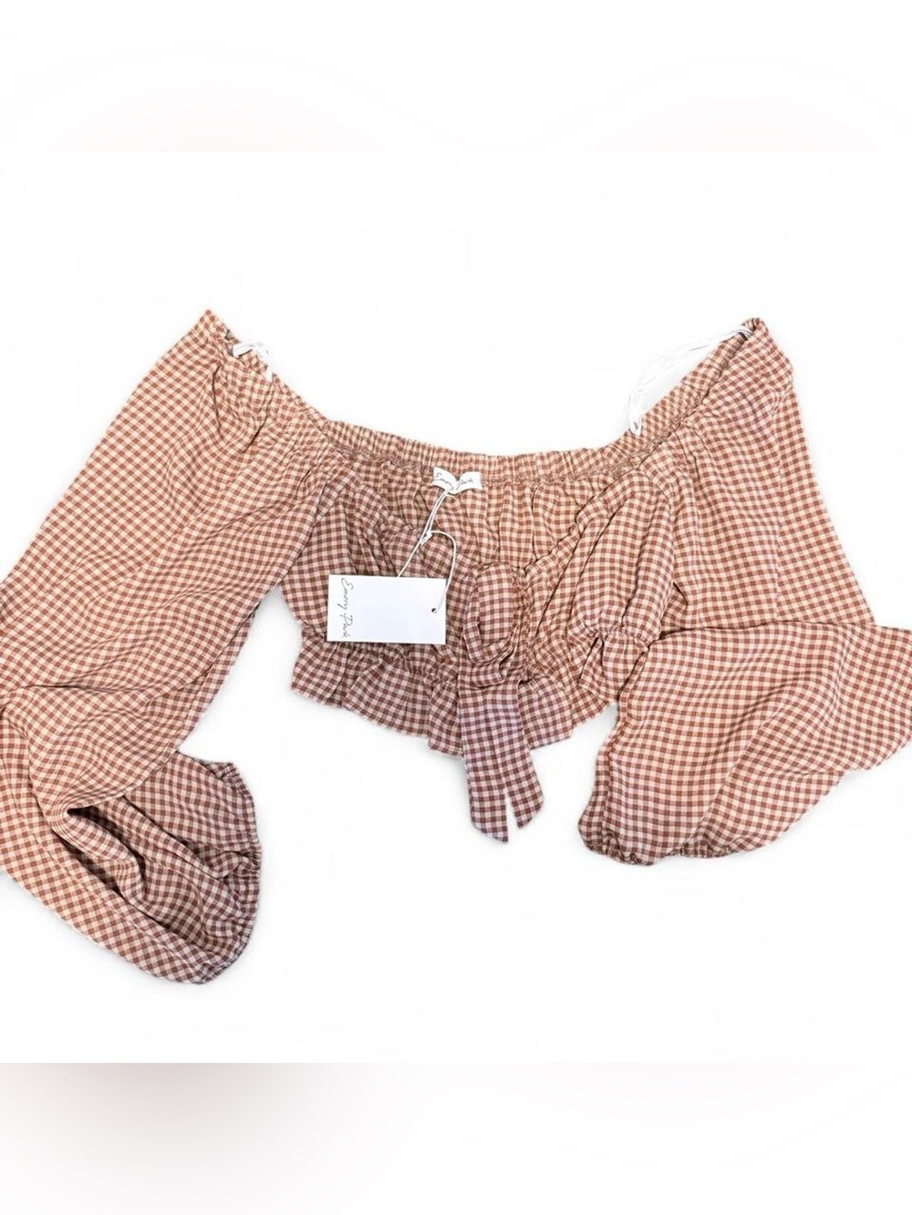 Boho Style Gingham Crop Top - Brown